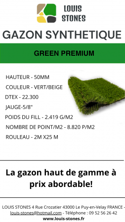 GAZON SYNTHETIQUE GREEN PREMIUM 50MM