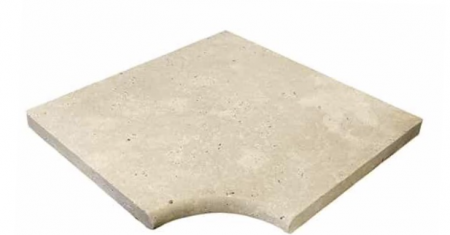 TRAVERTIN ANGLE RENTRANT POUR PISCINE 45X45X3CM BORD 1/2 ROND BEIGE MIX